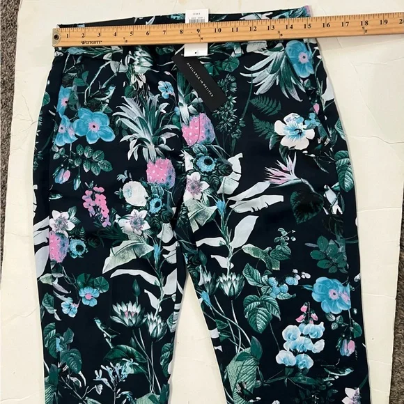 Banana Republic Silky Tropical Floral Navy Blue Pink Avery Pants Sz 4 NWT - Picture 9 of 12